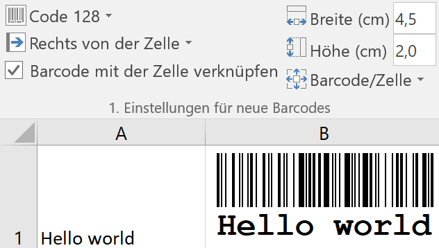 Excel Barcode Add-In: Einzelnen Barcode einfügen
