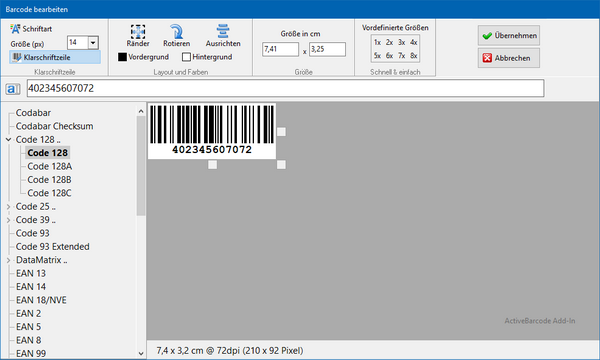 Add-In Barcode Dialog