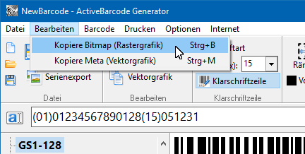 Kopieren und Einfügen von Barcodes in jede Anwendung