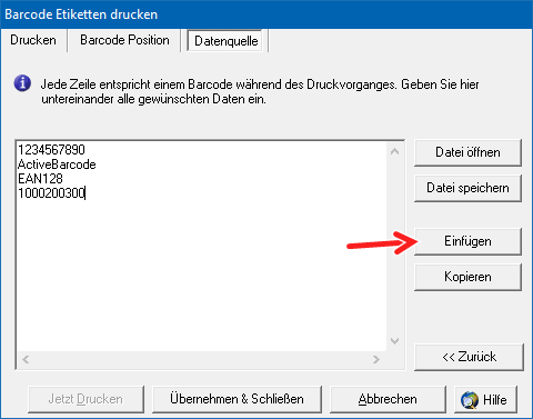 Barcode-Etiketten mit importierten Daten