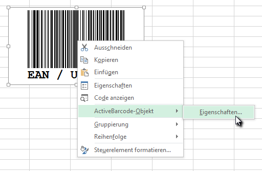 Barcode, Excel