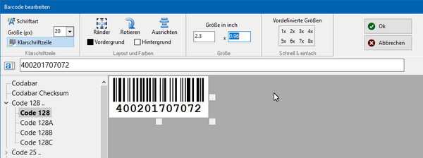 Barcode, Excel