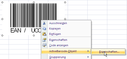 Barcode, Excel 2007