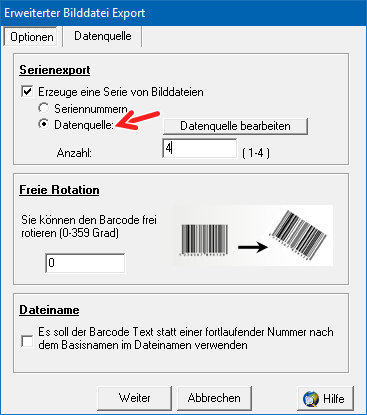 Barcodebilder aus Daten