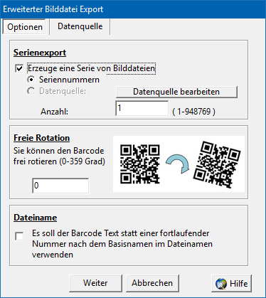 Serien-Export von Barcodes