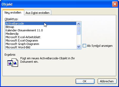 Barcode, Excel 97, 2000, XP, 2003