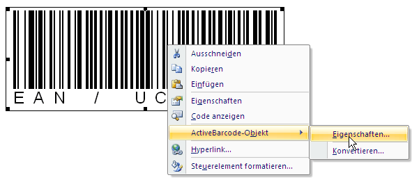 Barcode, Word 2007
