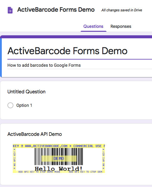 Dieser Screenshot zeigt den resultierenden Barcode in Google Forms beim Einfügen eines Bildes mit der oben gezeigten URL.
