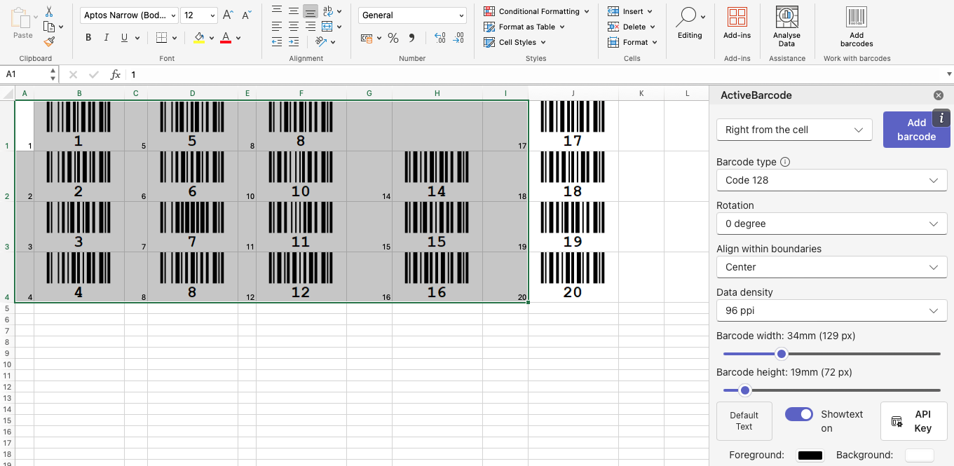 Barcode Add-In für Excel (Microsoft 365) ActiveBarcode: Barcode Add-In für Excel (Microsoft 365)
