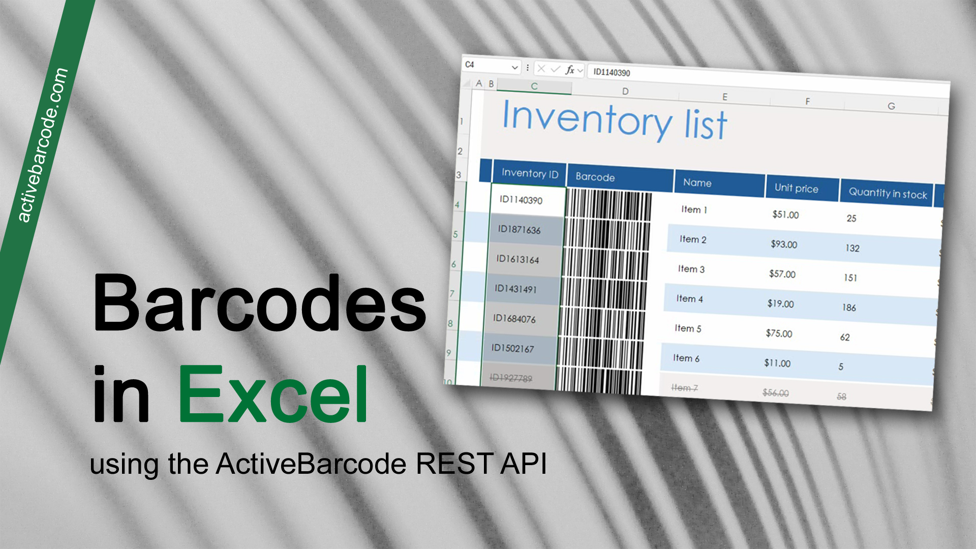 ActiveBarcode: Einbetten und Automatisieren von Barcodes in Excel und Verknüpfen von Barcodes mit dem Inhalt von Zellen