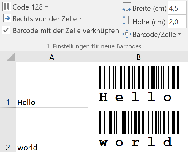 Excel Barcode Add-In: Mehrere Barcodes einfügen