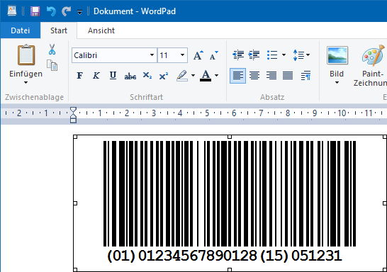 Barcode, WordPad